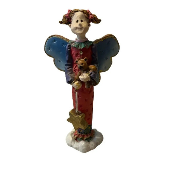 Vintage Russ Berrie Heavensent Girl Angel Holding Teddy Bear & Star Figurine - Picture 1 of 5